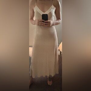 H&M nude knit, pleated spaghetti strap dress